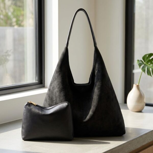 14_c1869ae9-5020-4672-881e-cb1475d39dc6.jpg Slouchy Vegan Suede Shoulder Bag, Hobo Tote - NOA