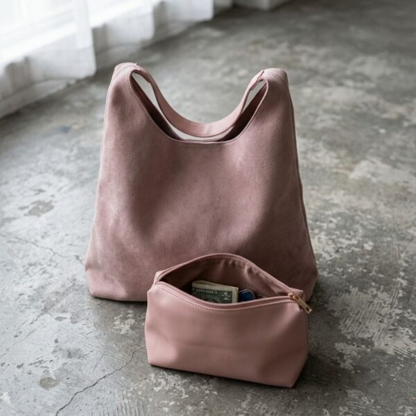 15_ea0f1222-bb18-4422-958b-a4a23ec2a248.jpg Slouchy Vegan Suede Shoulder Bag, Hobo Tote - NOA