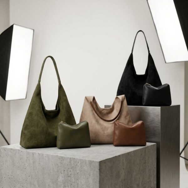18.jpg Slouchy Vegan Suede Shoulder Bag, Hobo Tote - NOA