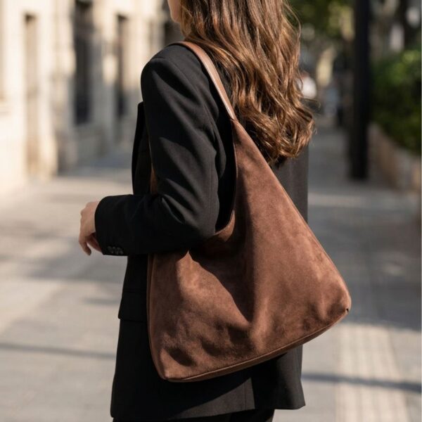 20.jpg Slouchy Vegan Suede Shoulder Bag, Hobo Tote - NOA